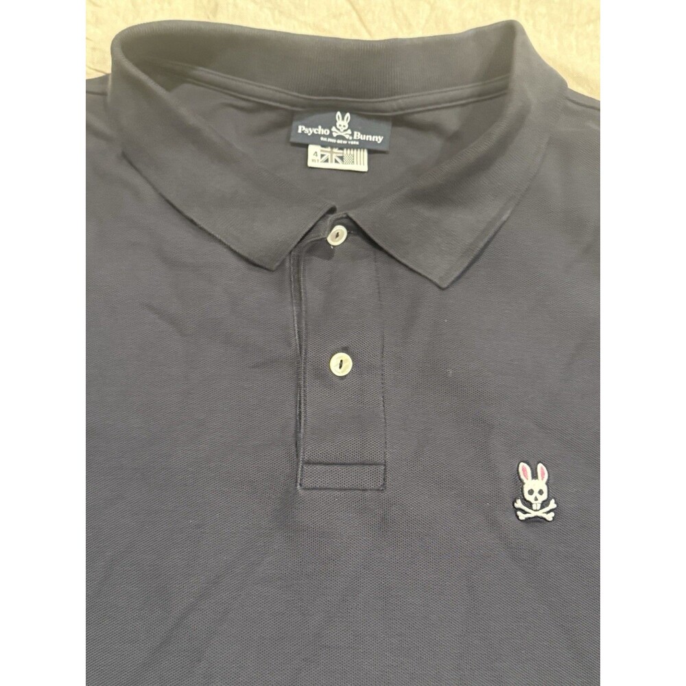 Psycho Bunny Polo Shirt Mens 4XL Blue Pima Cotton Pique Skull Logo Casual